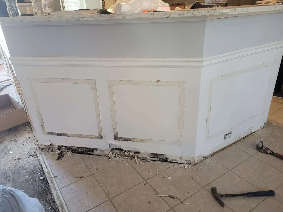 Water damage and mold on kitchen during Storm Damage Restoration in Laramie